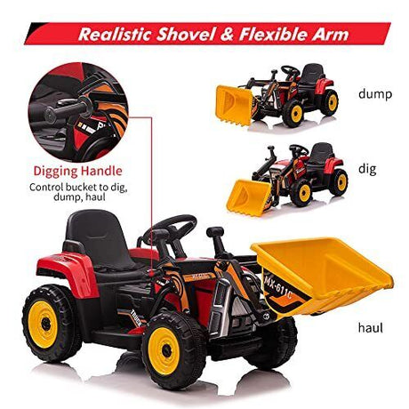 Electric Ride-On Car for Kids with Remote Control and Bucket - 12V Battery Powered