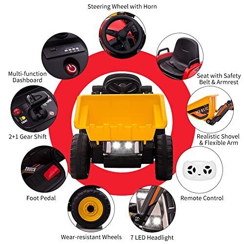 Electric Ride-On Car for Kids with Remote Control and Bucket - 12V Battery Powered