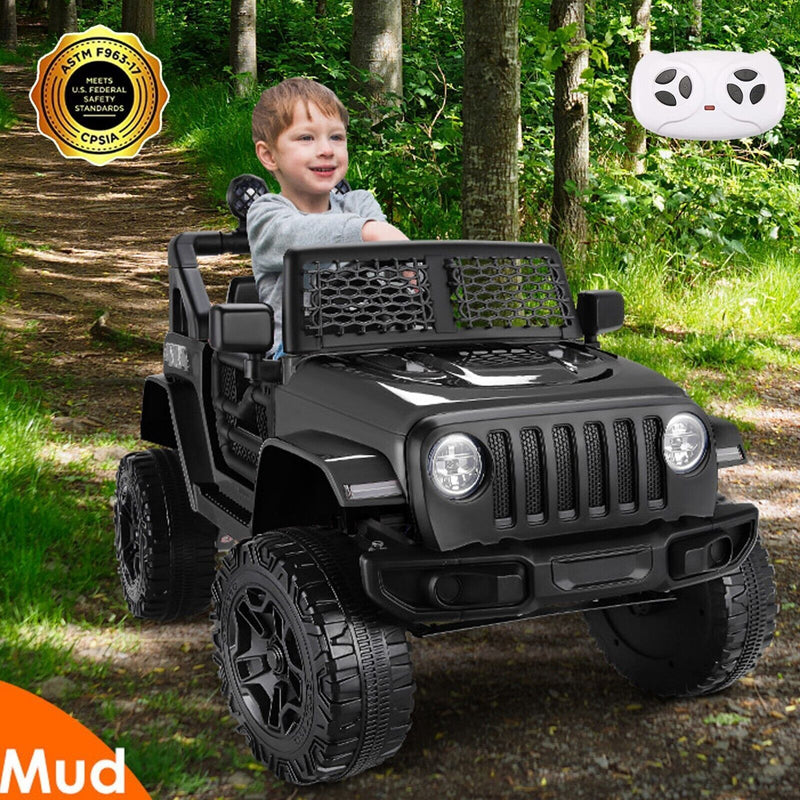 Electric Ride-On Car for Kids with Remote Control and MP3 Player - 12V Black Truck Design