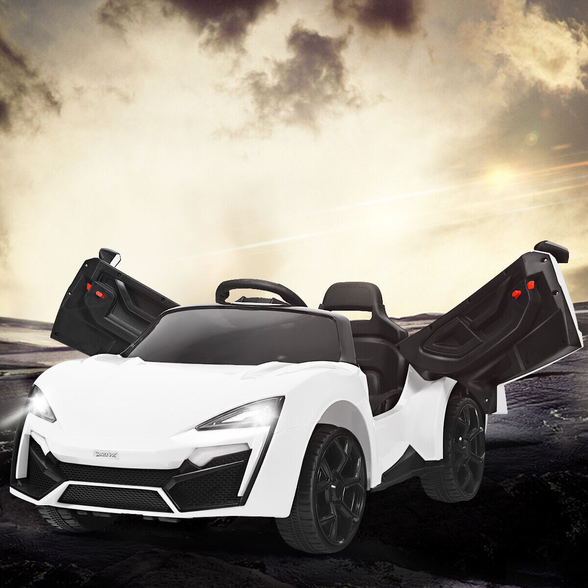 Electric Ride-On Car for Kids with Remote Control, Lights, Music, and Openable Doors - White