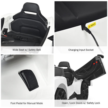 Electric Ride-On Car for Kids with Remote Control, Lights, Music, and Openable Doors - White