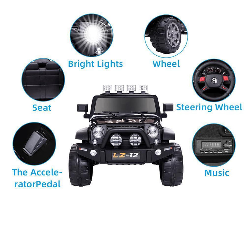 Electric Ride On Car for Kids with Remote Control, Music, and Light - Black