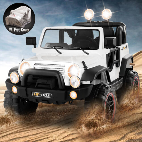 Electric Ride-On Car for Kids with Remote Control, Music Player, LED Lights, and USB Port - White