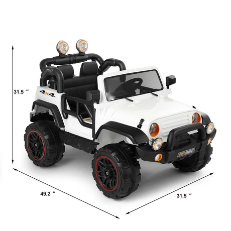 Electric Ride-On Car for Kids with Remote Control, Music Player, LED Lights, and USB Port - White