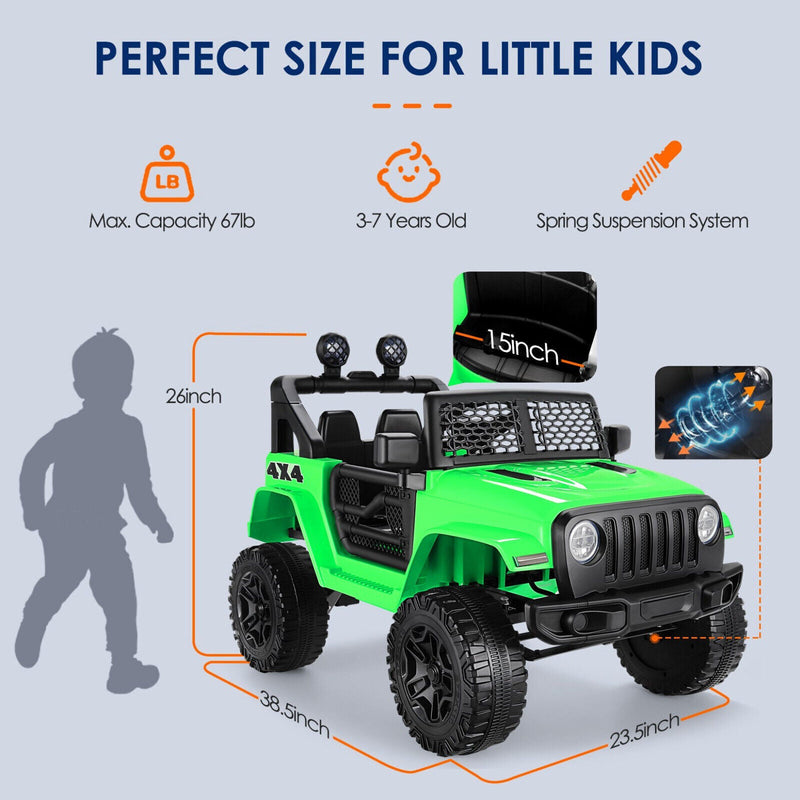 Electric Ride-On Car Truck for Kids with 3 Speeds and Spring Suspension - 12V LED Lights