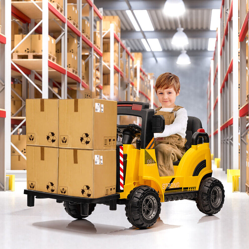 Electric Ride-On Construction Forklift with Remote Control and Built-In Music - 12V