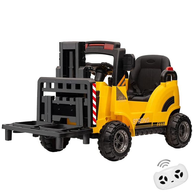 Electric Ride-On Construction Forklift with Remote Control and Built-In Music - 12V