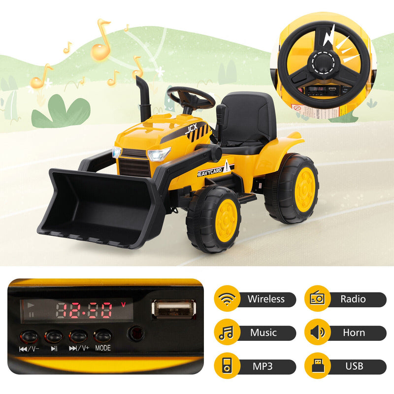 Electric Ride-On Excavator Digger with RC Control, Lights, and Music for Kids (12V)