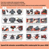 Electric Ride-On Motorcycle for Kids - 12V Rechargeable Battery, 2 Wheels