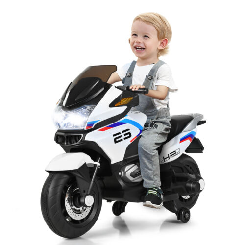 Electric Ride-On Motorcycle for Kids with LED Lights - White