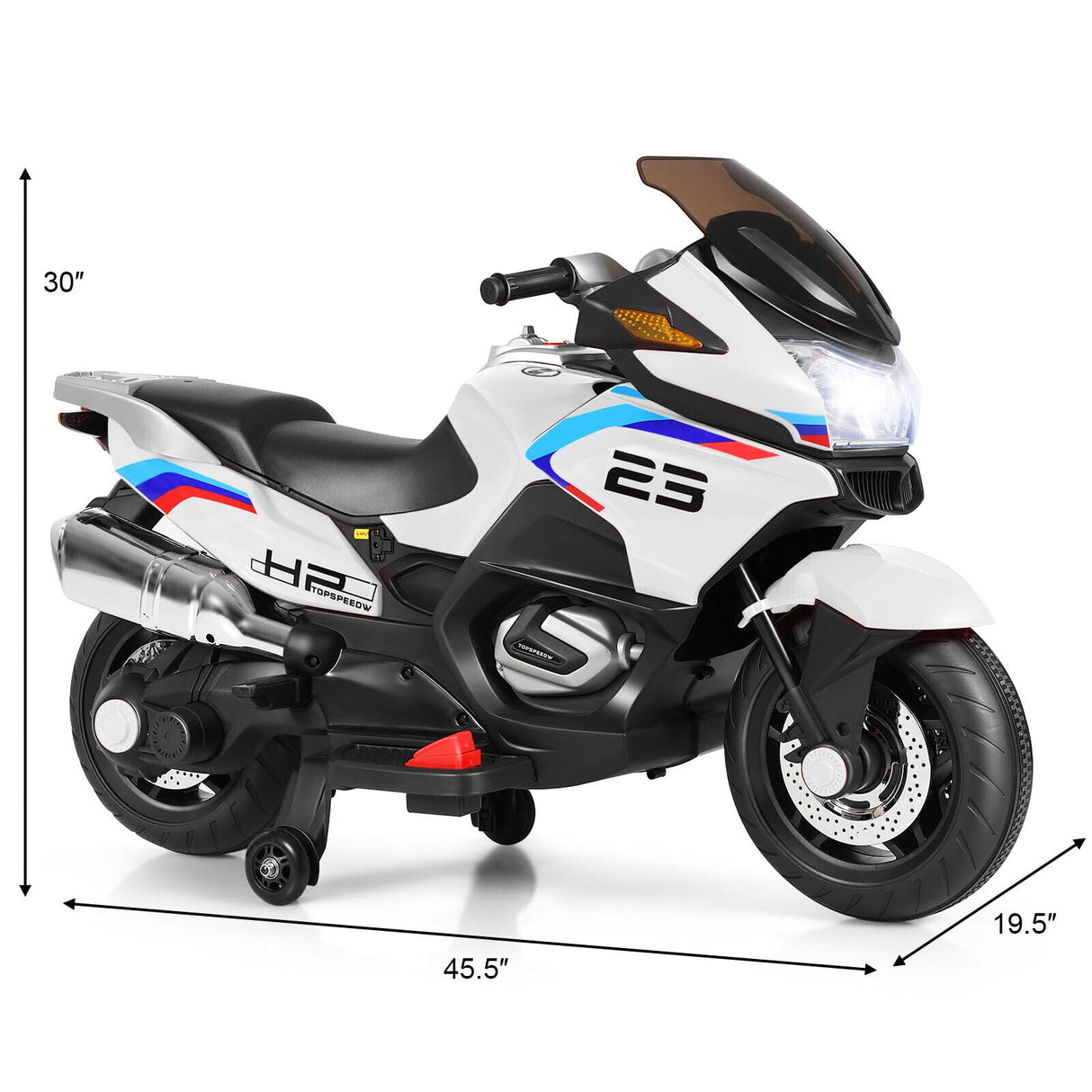Electric Ride-On Motorcycle for Kids with LED Lights - White