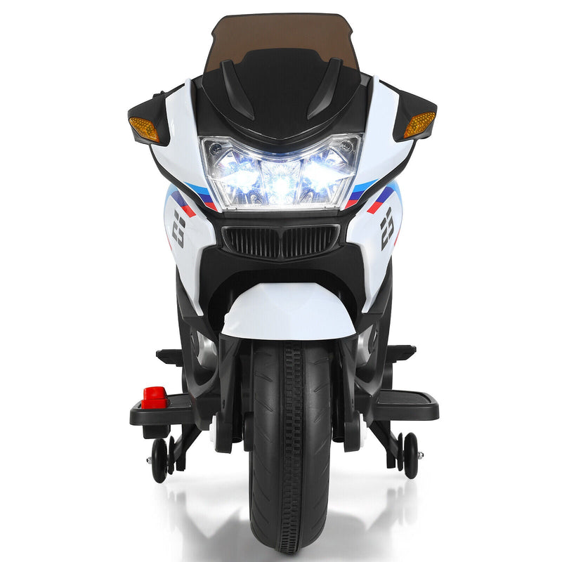 Electric Ride-On Motorcycle for Kids with LED Lights - White