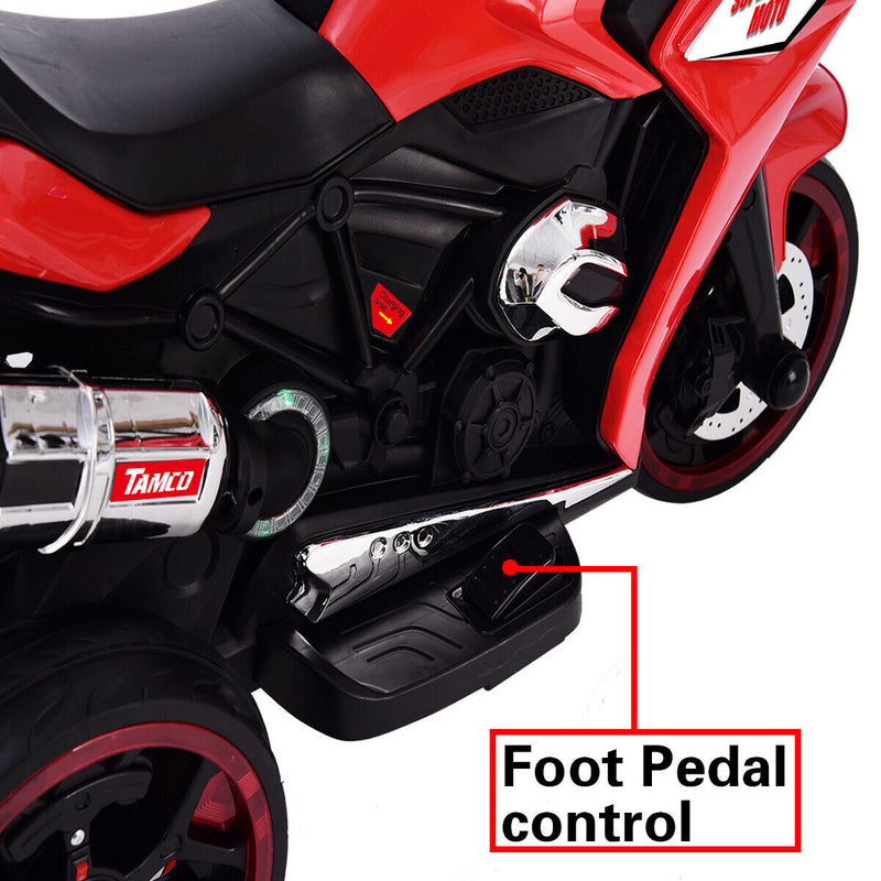 Electric Ride-On Motorcycle for Kids with LED Wheels, Music, and Screen - Red