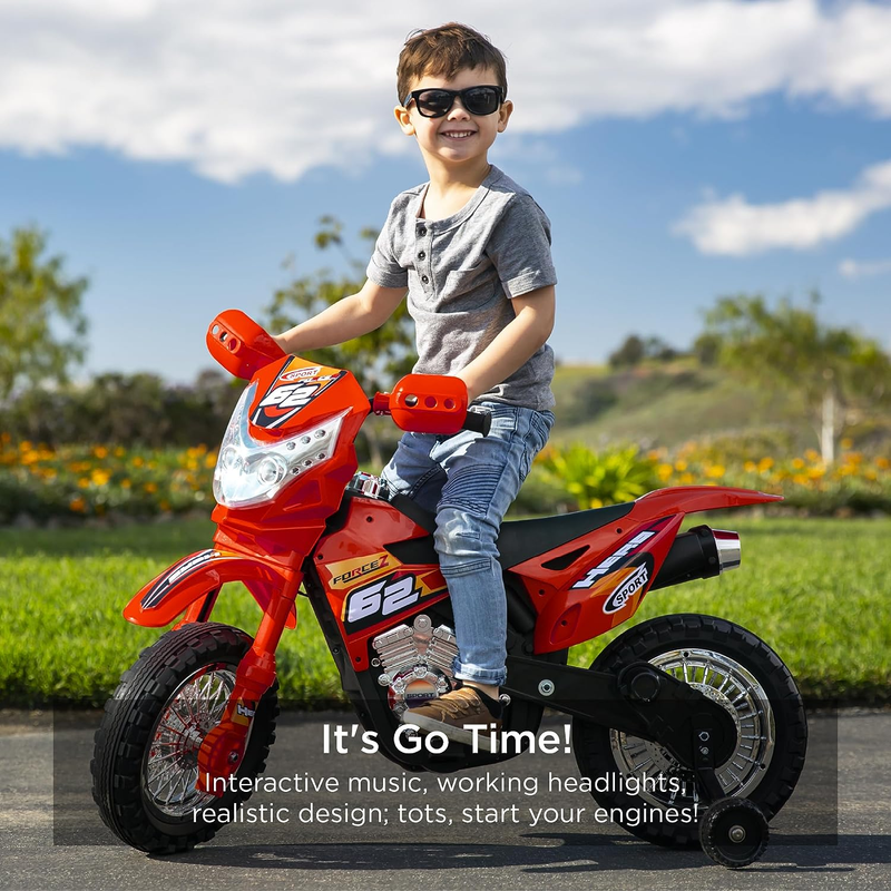 Electric Ride-On Motorcycle with Headlights, Training Wheels, and Treaded Tires - 2mph Top Speed