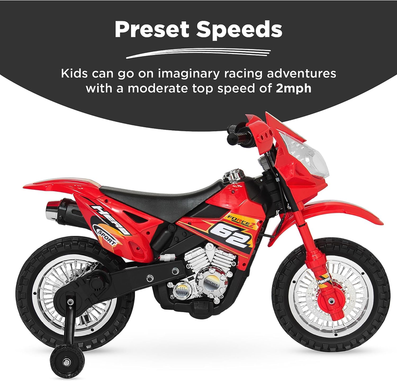 Electric Ride-On Motorcycle with Headlights, Training Wheels, and Treaded Tires - 2mph Top Speed