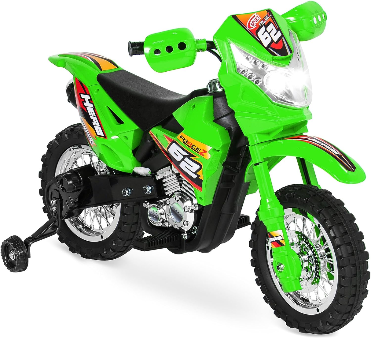 Electric Ride-On Motorcycle with Headlights, Training Wheels, and Treaded Tires - 2mph Top Speed