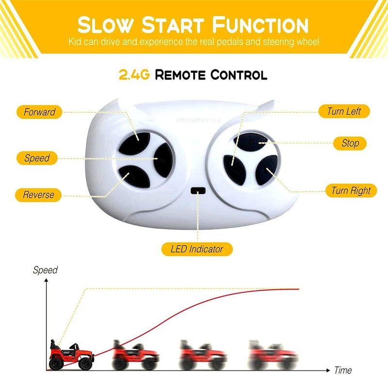 Electric Ride-On Toy Car for Kids with LED Lights, Bluetooth, and 2 Speeds - Red