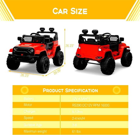 Electric Ride-On Toy Car for Kids with LED Lights, Bluetooth, and 2 Speeds - Red