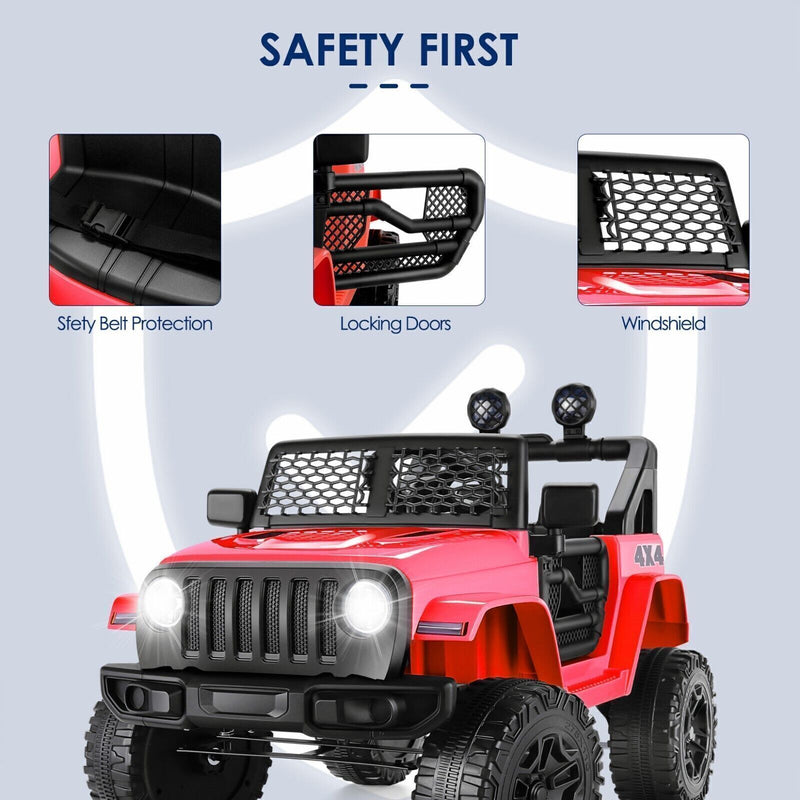 Electric Ride-On Toy Truck for Kids with Remote Control, Music, and LED Lights - 12V Jeep Style