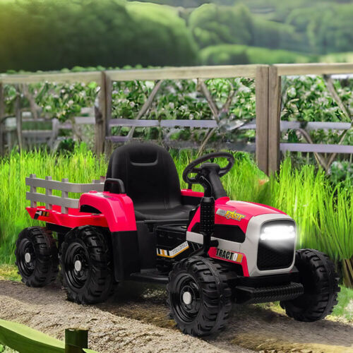 Electric Ride-On Tractor and Trailer for Kids - Red Toddler Toy