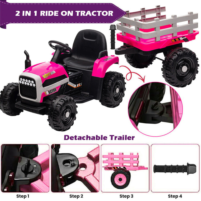 Electric Ride-On Tractor and Trailer for Kids - Red Toddler Toy
