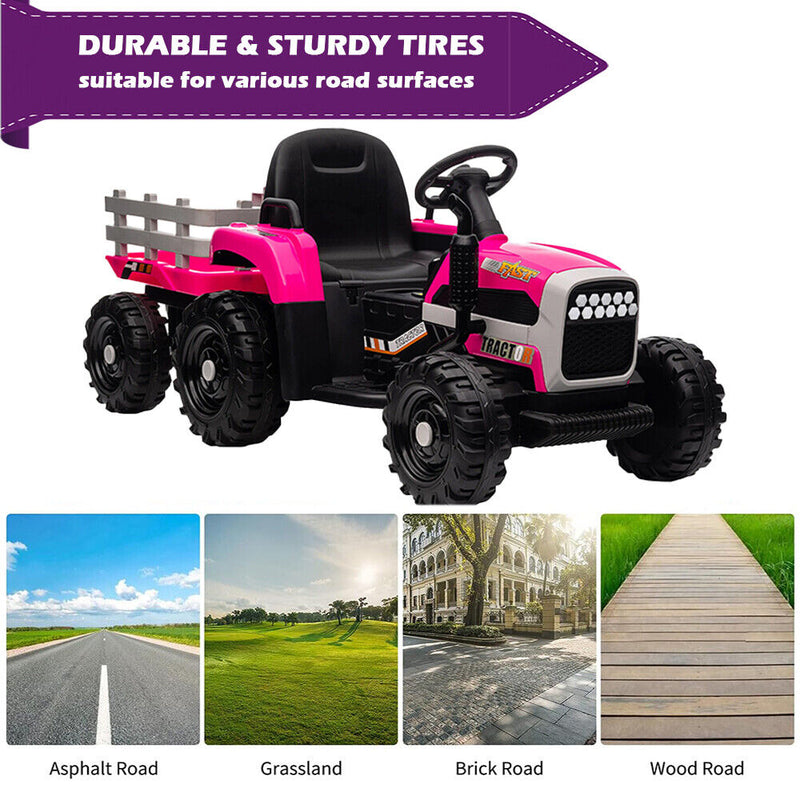 Electric Ride-On Tractor and Trailer for Kids - Red Toddler Toy