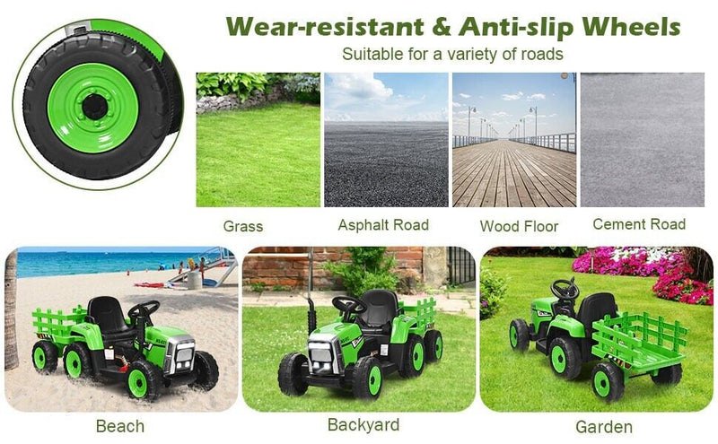 Electric Ride-On Tractor for Kids with 3 Gears and Remote Control - Includes Trailer Toy