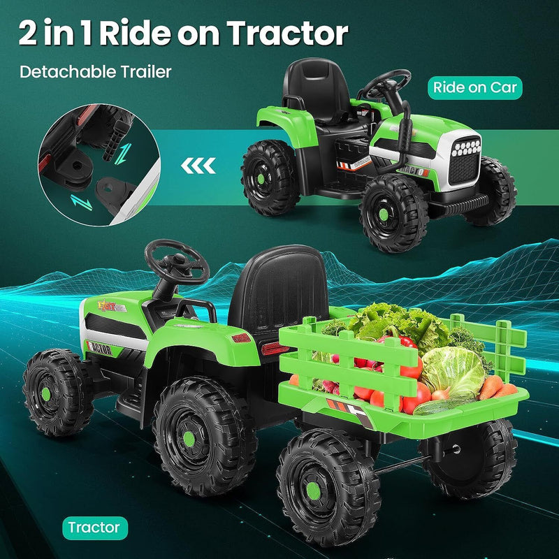 Electric Ride-On Tractor for Kids with Remote Control and LED Headlights