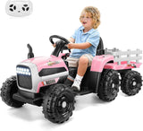 Electric Ride-On Tractor for Kids with Remote Control, LED Lights, and Music Player