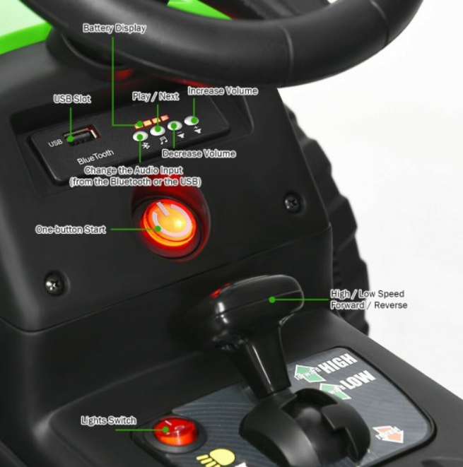 Electric Ride-On Tractor for Kids with Remote Control, Detachable Trailer, Lights, and MP3 Music