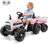 Electric Ride-On Tractor for Kids with Remote Control, LED Lights, and Music Player