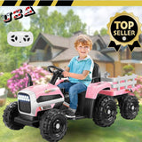 Electric Ride-On Tractor for Kids with Trailer - 12V Powered Fun!