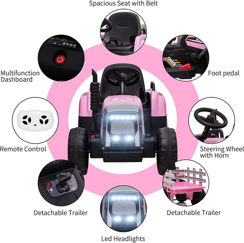 Electric Ride-On Tractor for Kids with Trailer and Parental Remote Control - Battery Powered Toddler Toy