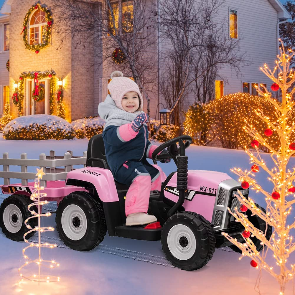 Electric Ride-On Tractor for Kids with Trailer and Parental Remote Control - Battery Powered Toddler Toy