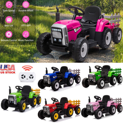 Electric Ride-On Tractor Toy with Trailer and MP3 Player for Kids - 12V Gift Option