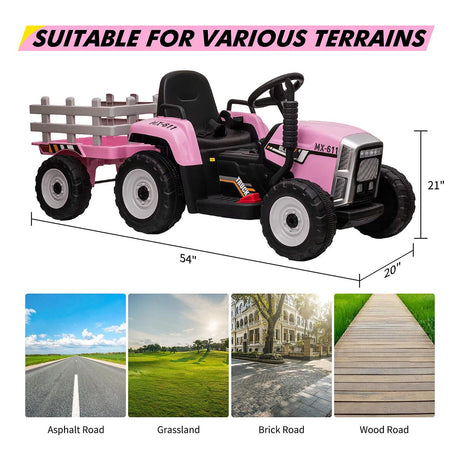Electric Ride-On Tractor Trailer Toy for Kids with Remote Control and MP3 Player - 12V 35W