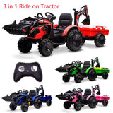 Electric Ride-On Tractor with Excavator, Bulldozer, and Trailer for Kids (24V)
