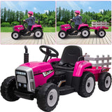 Electric Ride-On Tractor with Trailer and Music for Kids - 12V Battery-Powered Vehicle Toy