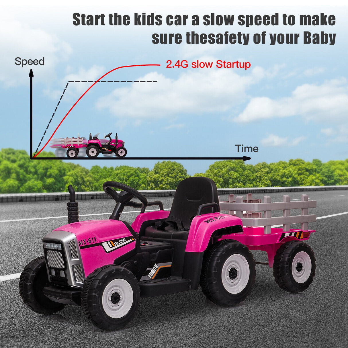 Electric Ride-On Tractor with Trailer and Music for Kids - 12V Battery-Powered Vehicle Toy
