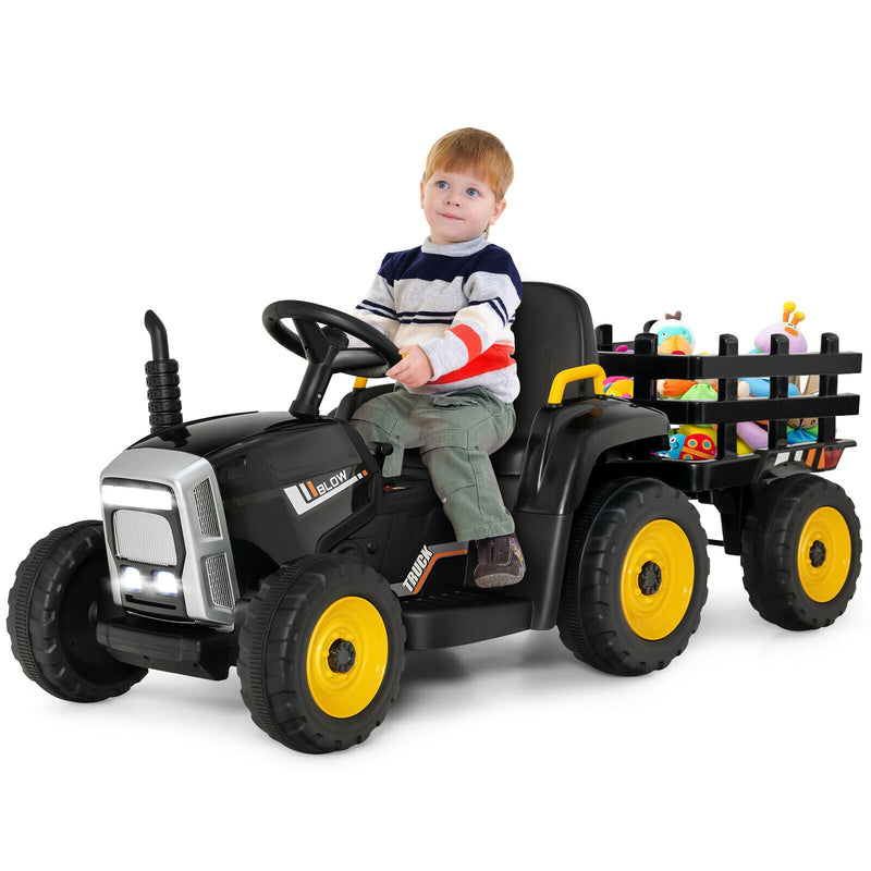 Electric Ride-On Tractor with Trailer and Remote Control - Black
