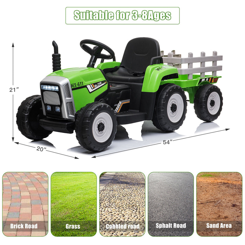 Electric Ride-On Tractor with Trailer and Remote Control for Kids (12V)