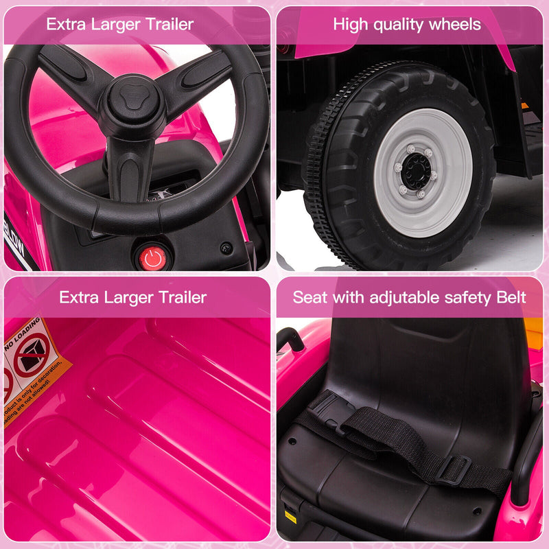 Electric Ride-On Tractor with Trailer and Remote Control for Kids (12V)