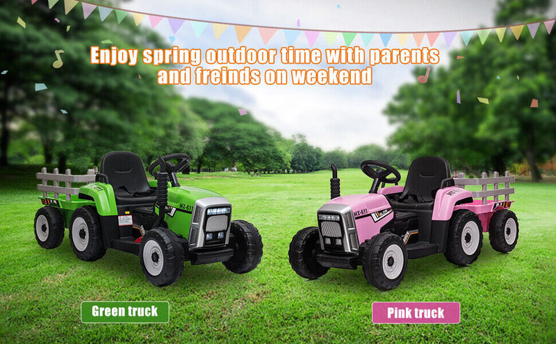 Electric Ride-On Tractor with Trailer and Remote Control for Kids - 12V Vehicle Toy