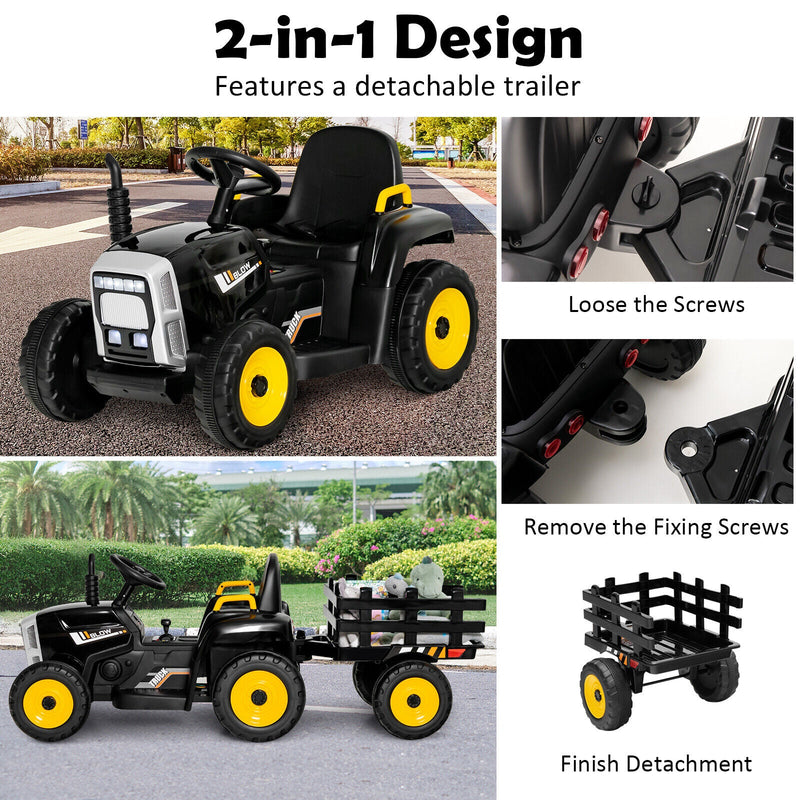 Electric Ride-on Tractor with Trailer for Kids - 3 Speeds & Remote Control - Black