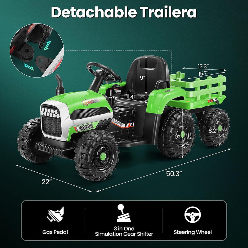 Electric Ride-On Tractor with Trailer for Kids - Remote Controlled 12V Toy Vehicle