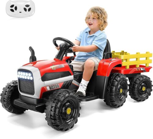 12V Battery-Powered Ride-On Tractor with Trailer and Remote Control - 2 * 30W Toy for Kids