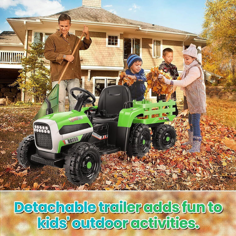 12V Battery-Powered Ride-On Tractor with Trailer and Remote Control - 2 * 30W Toy for Kids