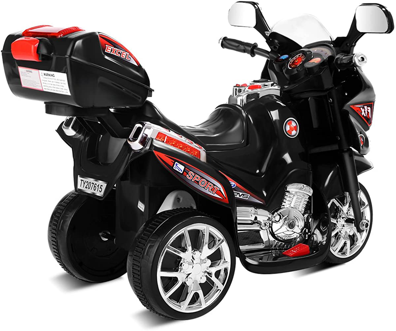 Electric Ride-On Trike with Music, Horn, and Headlights - Black