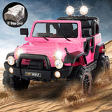 3-Speed Pink Ride On Car Truck for Kids with RC, MP3, LED Lights, USB, and Cover - 12V Battery Powered