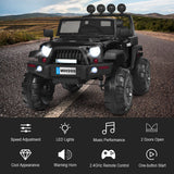 Electric Ride-On Truck for Kids with RC Control, Spring Suspension, Lights, Music, and Trunk - Black